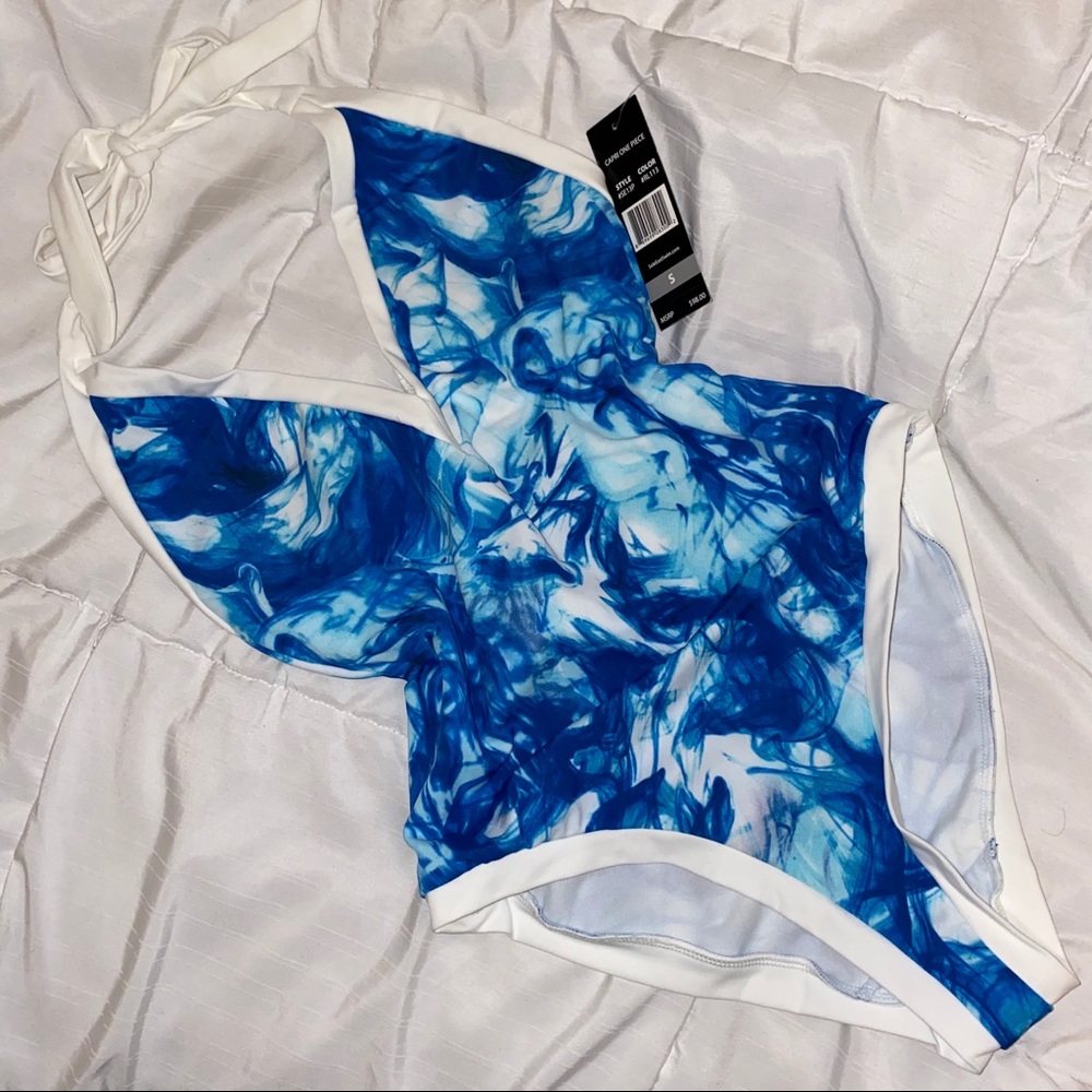 NWT Blue Watercolor Tie dye One Piece Swimsuit